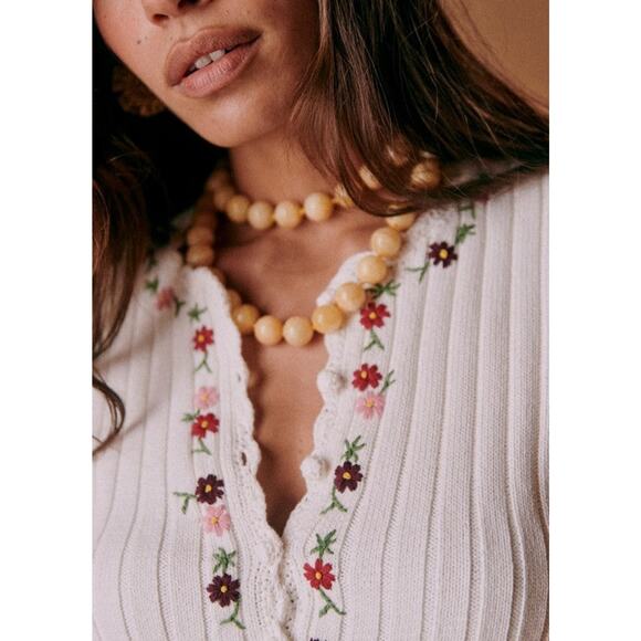 Sezane Ilena Flower Embroidery Cardigan White - FR Size XS - Picture 3 of 8
